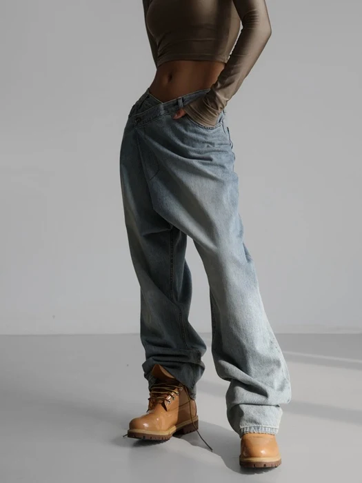 Wrap Detail Wide Denim Jeans Wrap Detail Wide Denim Jeans