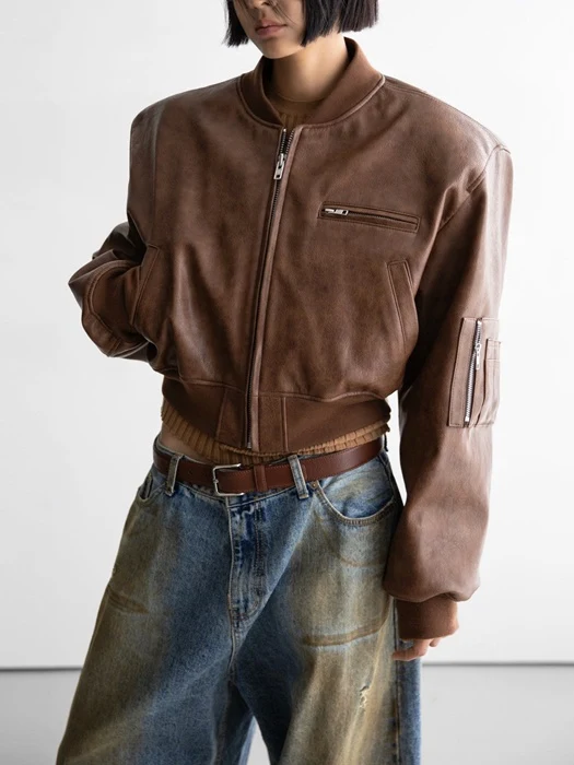 Vegan Leather Cropped Full-up Bomber Jacket Vegan Leather Cropped Full-up Bomber Jacket