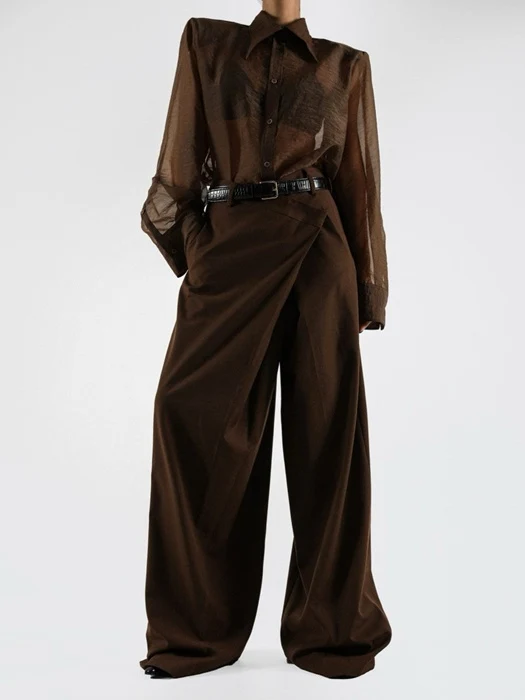 Asymmetry Pintuck Wide Maxi Trousers Asymmetry Pintuck Wide Maxi Trousers