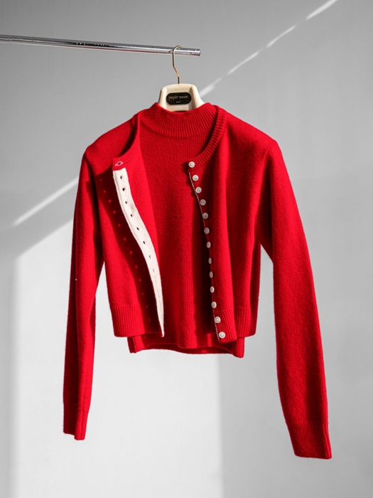 Colored Bi-Stitched Cashmere Wool Cropped Cardigan Colored Bi-Stitched Cashmere Wool Cropped Cardigan