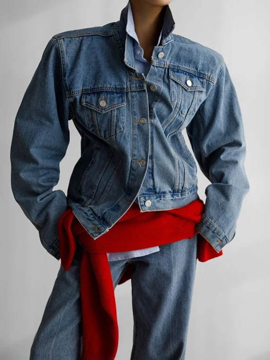 Maxi Padded Shoulder Oversized Denim Jacket