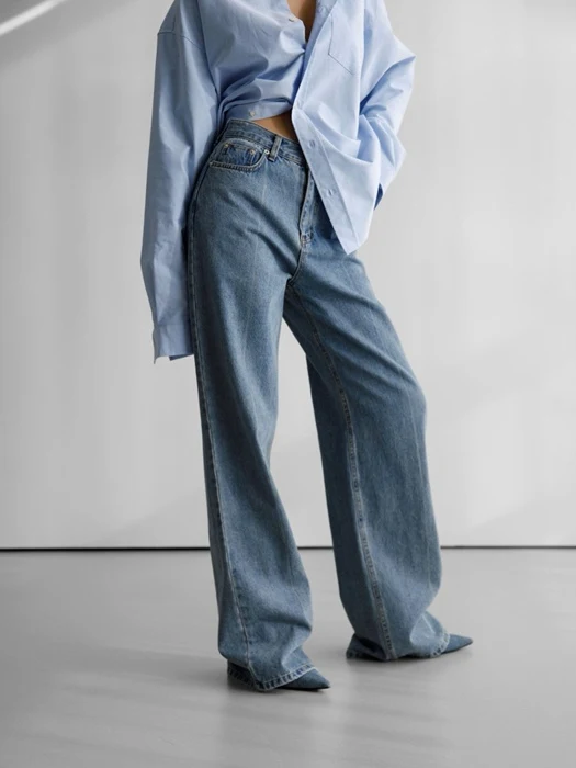 Crease Line Point Denim Loosefit Pants Crease Line Point Denim Loosefit Pants