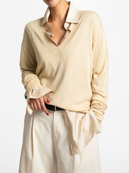 Wool Silk Deep V-neck Knit Top Wool Silk Deep V-neck Knit Top