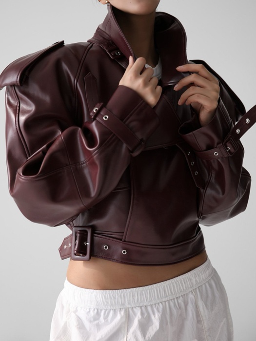 Belted Buckle Detail Chunky Cropped Leather Trench Jacket Belted Buckle Detail Chunky Cropped Leather Trench Jacket