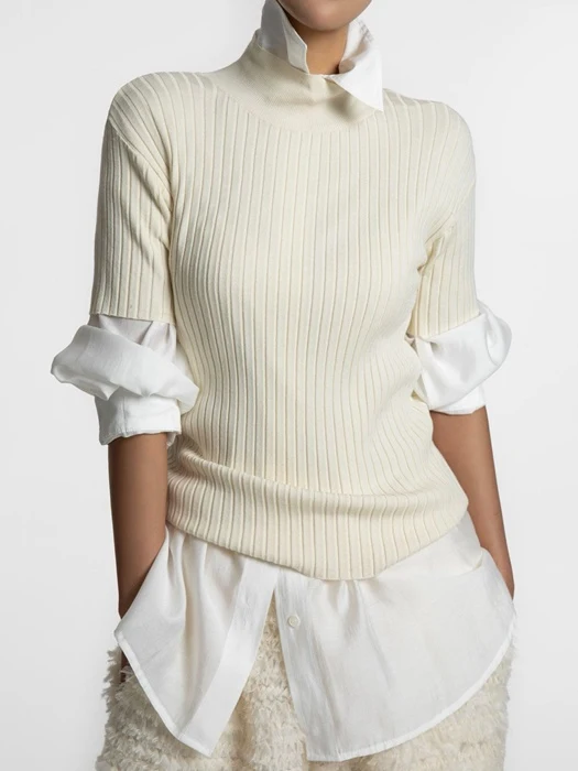 Classic Ribbed Half Turtleneck Knit Top