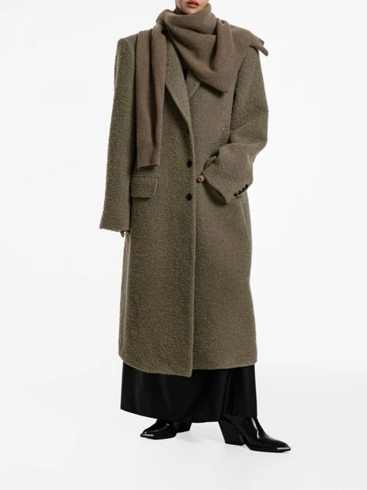 Lux Boucle Alpaca Wool Oversized Three Button Maxi Coat Lux Boucle Alpaca Wool Oversized Three Button Maxi Coat