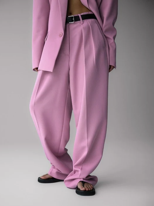 Twill Texture Low Waist Double Pleats Wide Trousers Twill Texture Low Waist Double Pleats Wide Trousers