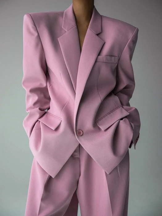 Square Shoulder Oversized Twill Blazer Square Shoulder Oversized Twill Blazer