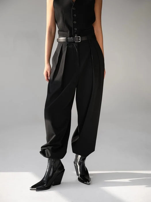 Low Waist Double Pleats Wide Trousers Low Waist Double Pleats Wide Trousers