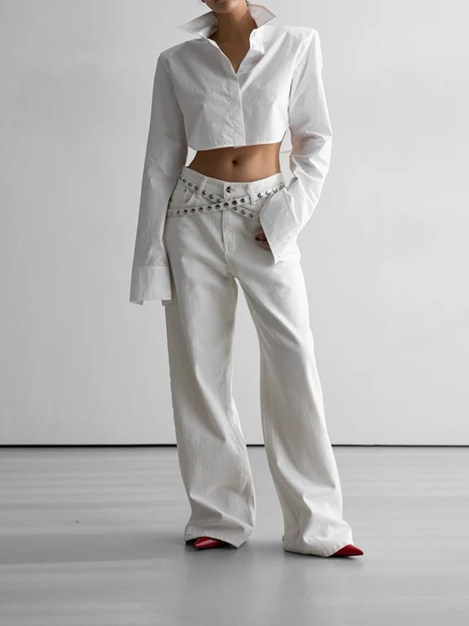 High Rise Wide Leg White Denim Jeans High Rise Wide Leg White Denim Jeans