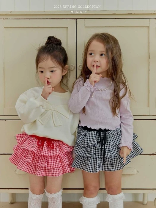 Check Ribbon Tiered Skirt