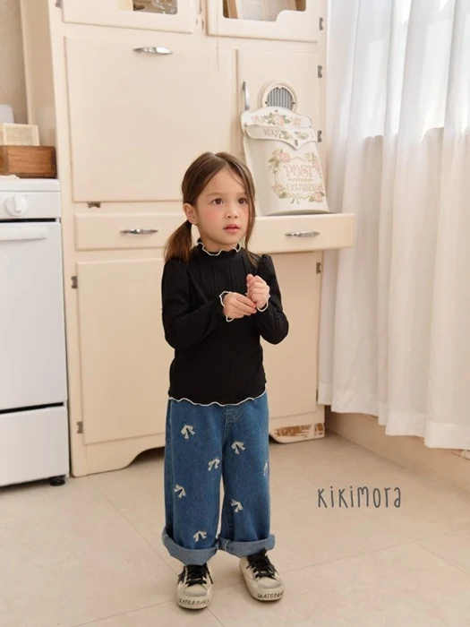 Ribbon Embroidery Denim Pants