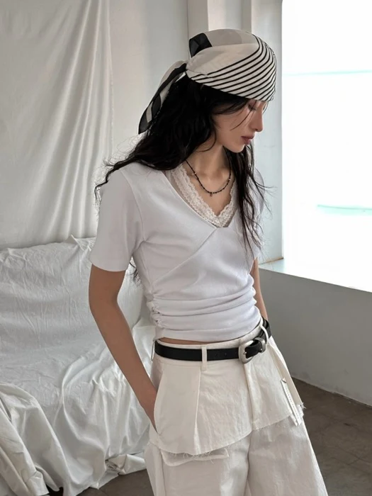 Pigment Lace Halter Short Sleeve Top Pigment Lace Halter Short Sleeve Top