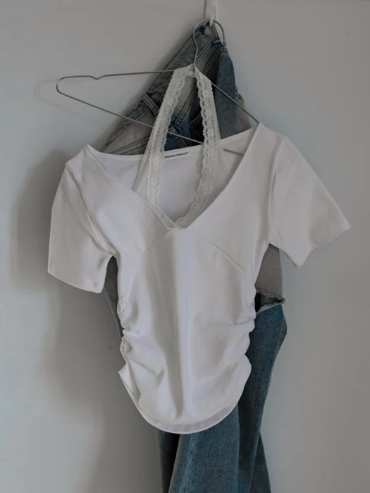 Pigment Lace Halter Short Sleeve Top Pigment Lace Halter Short Sleeve Top
