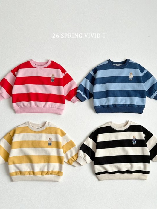 Big Stripe Embroidered Bear Sweatshirt Big Stripe Embroidered Bear Sweatshirt