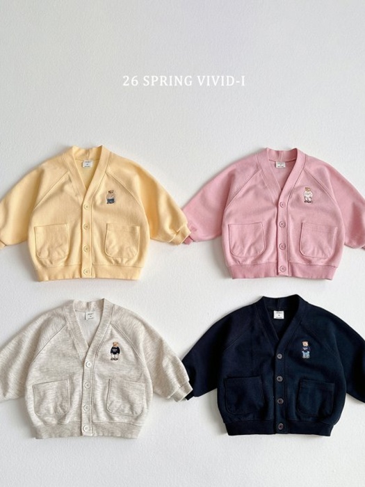 Bear Embroidery Pocket Cardigan Bear Embroidery Pocket Cardigan