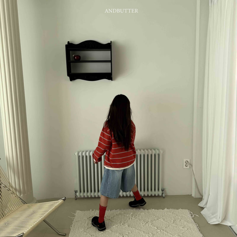 Andbutter - Korean Children Fashion - #prettylittlegirls - Line Bermuda Denim Shorts - 4