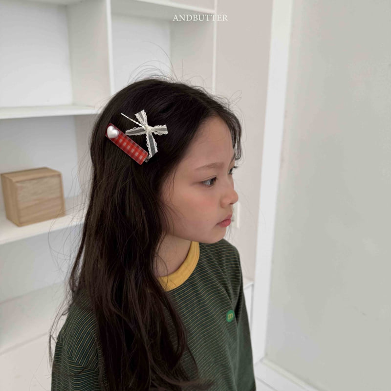 Andbutter - Korean Children Fashion - #fashionkids - Check Heart Hair Pin - 5