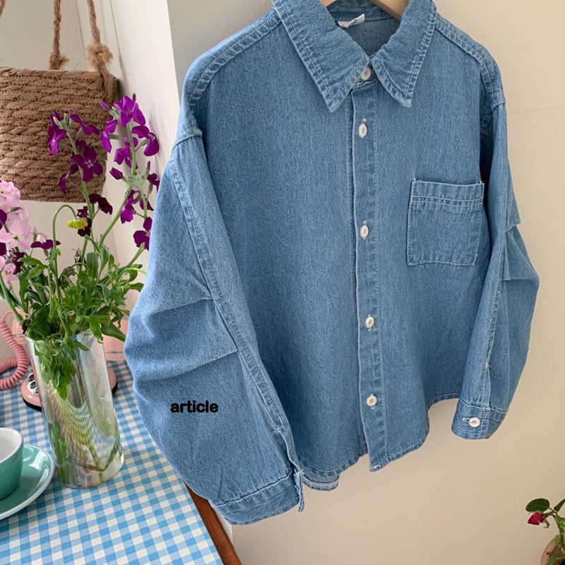 Article - Korean Children Fashion - #childofig - Pin-Tuck Sleeve Denim Shirt - 3