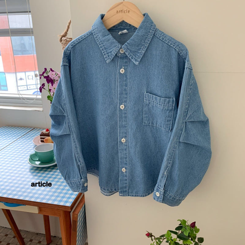 Article - Korean Children Fashion - #childofig - Pin-Tuck Sleeve Denim Shirt - 4