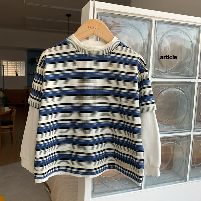 Article - Korean Children Fashion - #littlefashionista - Grid Double-Layer Tee - 5
