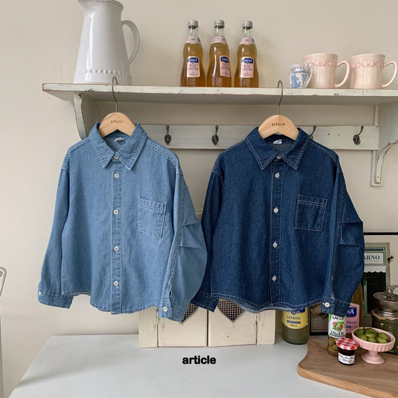 Article - Korean Children Fashion - #prettylittlegirls - Pin-Tuck Sleeve Denim Shirt