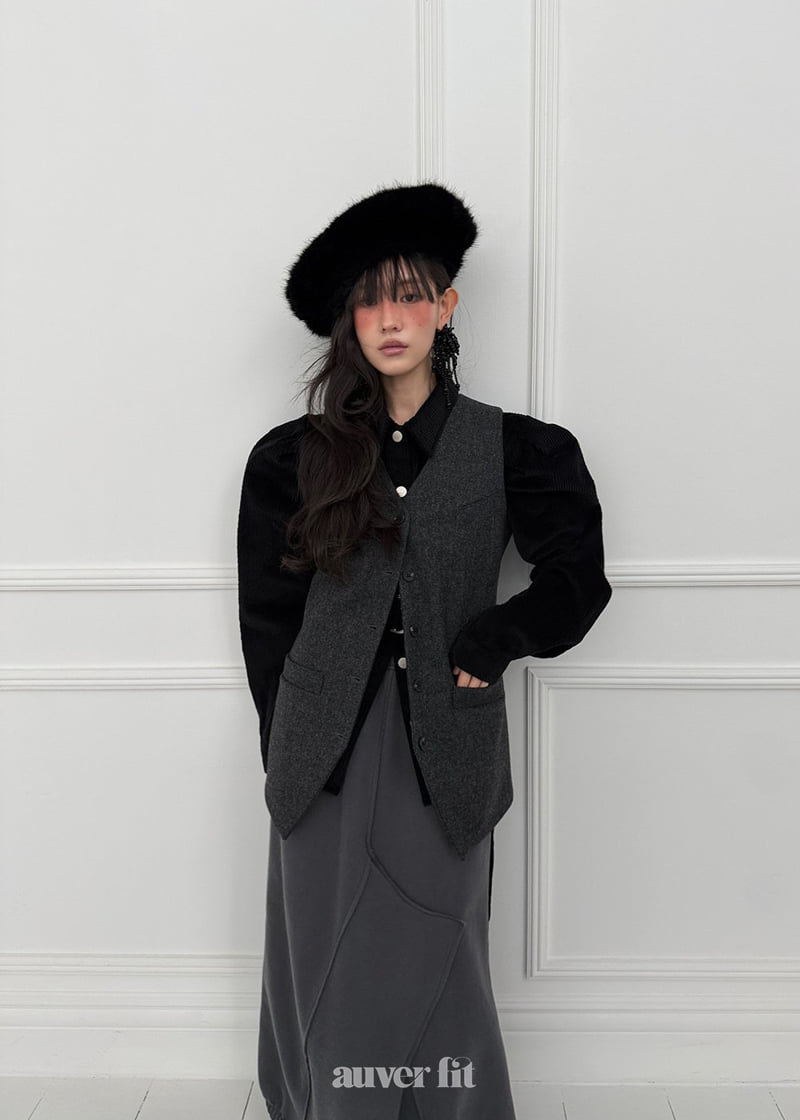 Auver_Fit - Korean Women Fashion - #momslook - Corduroy Puff Sleeve Shirt - 11