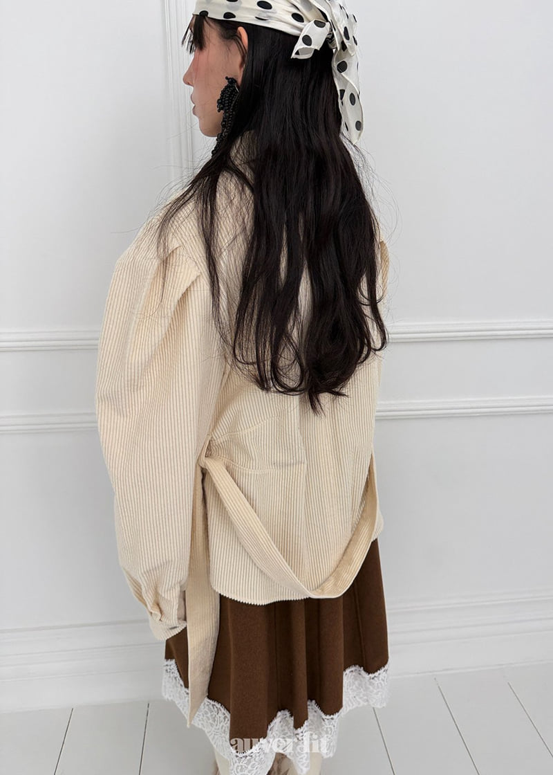 Auver_Fit - Korean Women Fashion - #momslook - Corduroy Puff Sleeve Shirt - 3