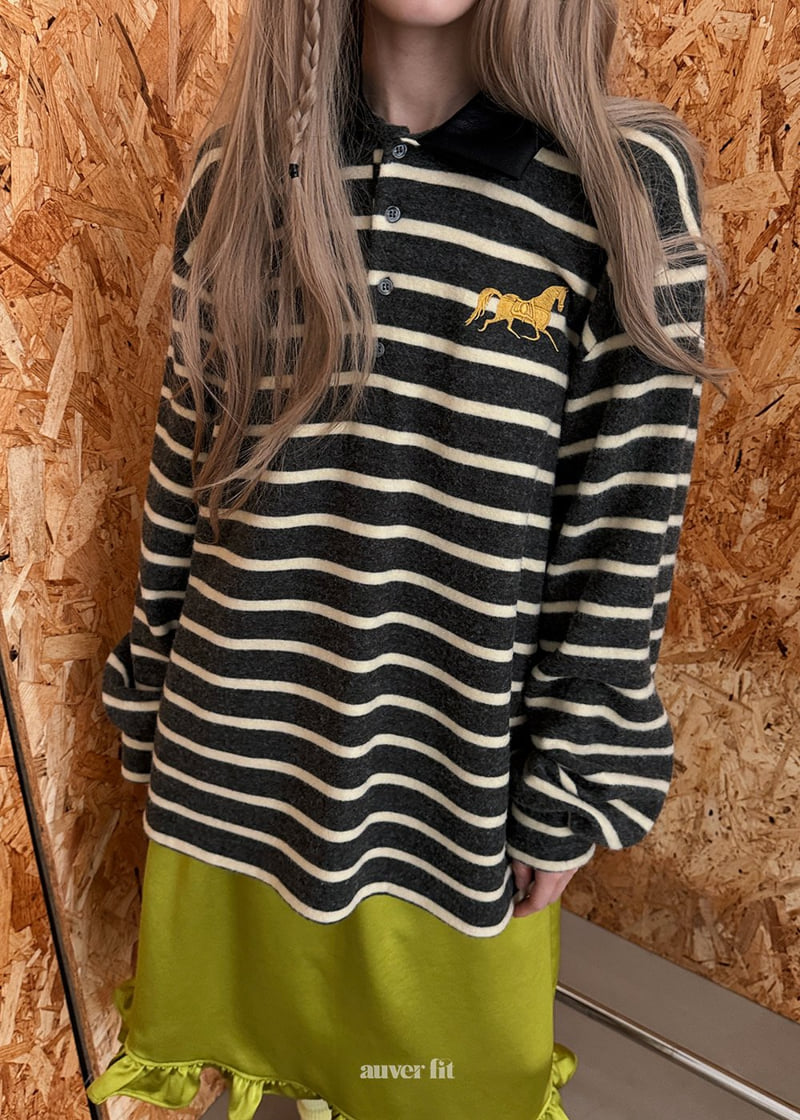 Auver_Fit - Korean Women Fashion - #momslook - Horse Stripe Collar Tee - 8