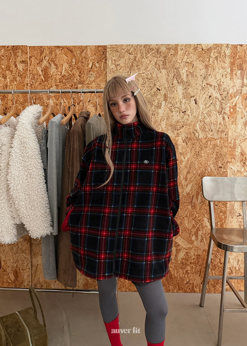 Auver_Fit - Korean Women Fashion - #momslook - Check Fleece Jumper - 3
