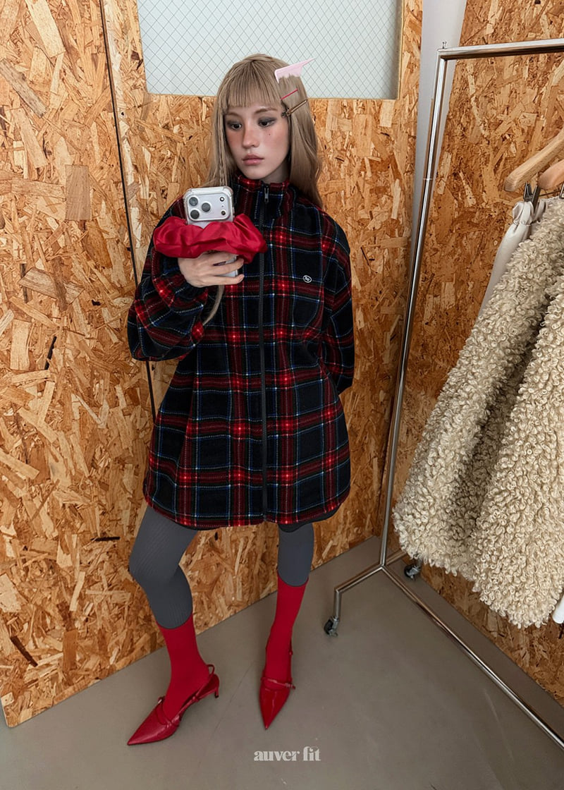 Auver_Fit - Korean Women Fashion - #momslook - Check Fleece Jumper - 5