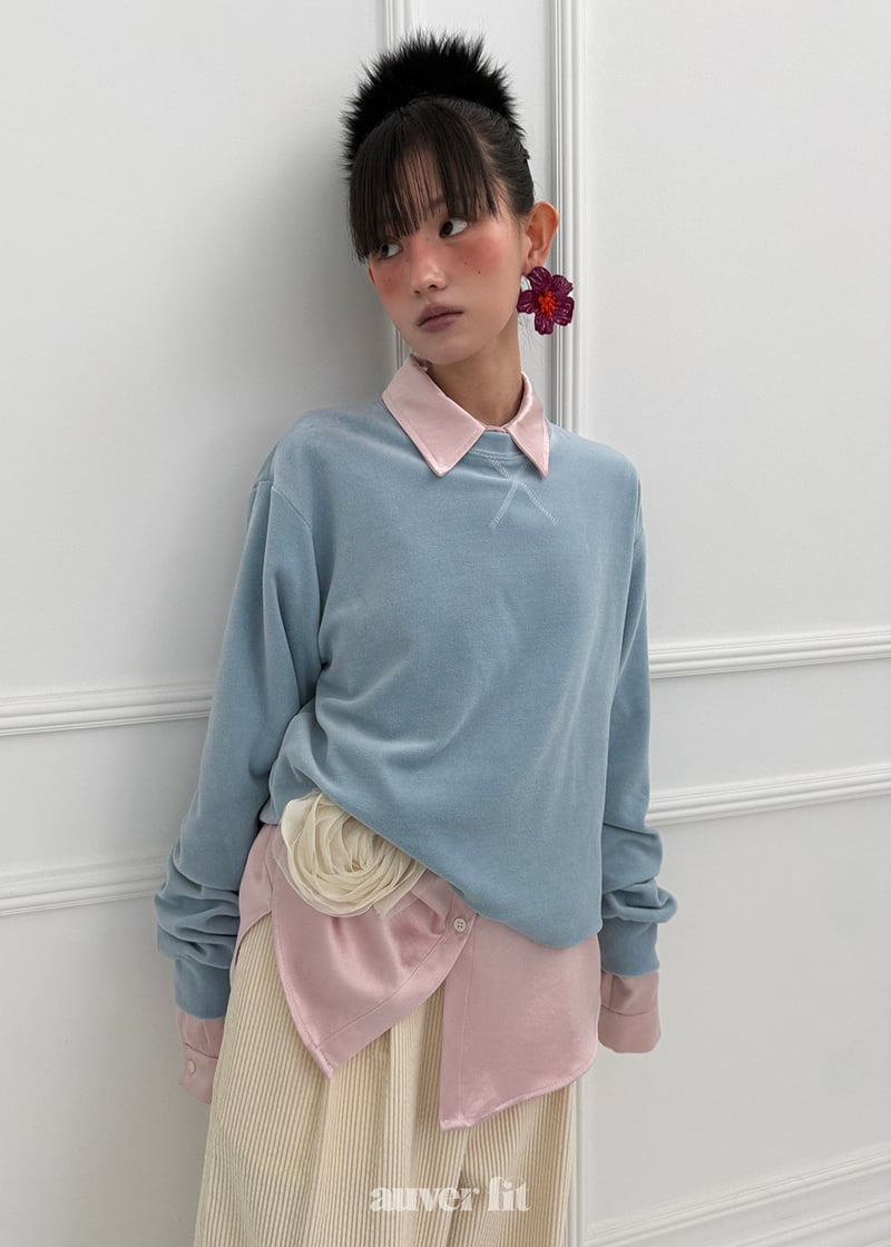 Auver_Fit - Korean Women Fashion - #romanticstyle - Velour Long Sleeve Tee - 4