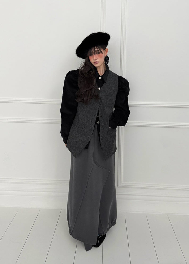 Auver_Fit - Korean Women Fashion - #womensfashion - Corduroy Puff Sleeve Shirt - 12