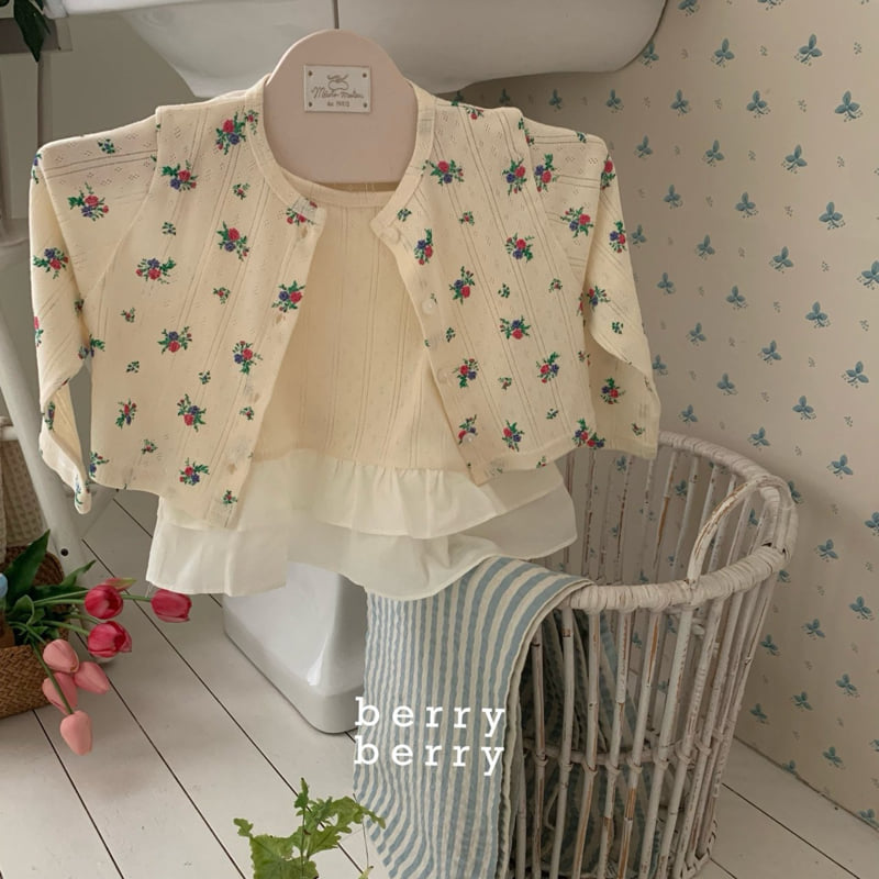 Berry Berry - Korean Children Fashion - #fashionkids - Flower Cardigan Set - 3