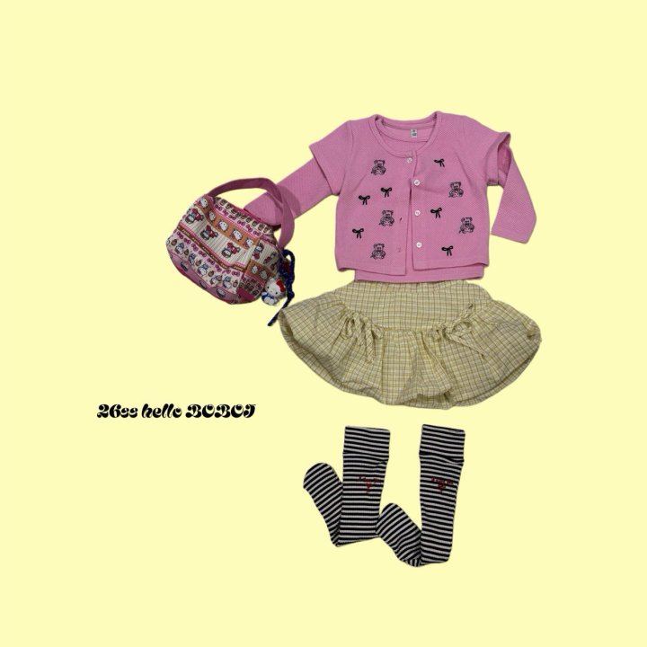 Bobo j - Korean Children Fashion - #minifashionista - Bear Ribbon Cardigan Set - 3