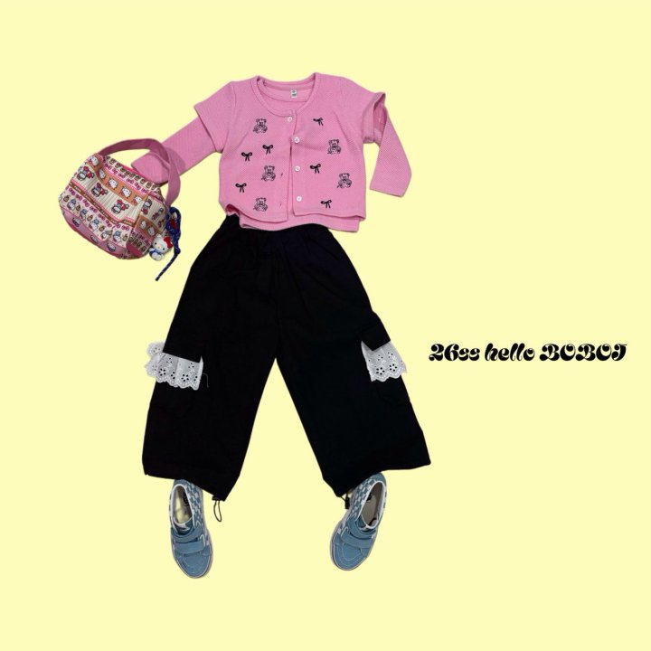 Bobo j - Korean Children Fashion - #minifashionista - Bear Ribbon Cardigan Set - 4