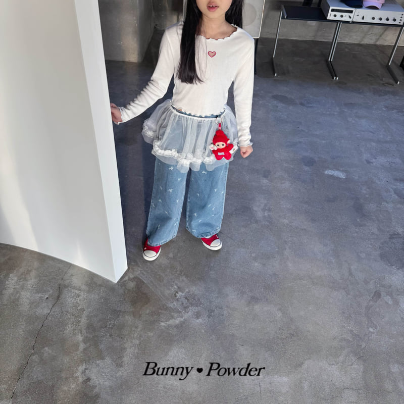 Bunny Powder - Korean Children Fashion - #designkidswear - Ribbon Denim Pants - 3
