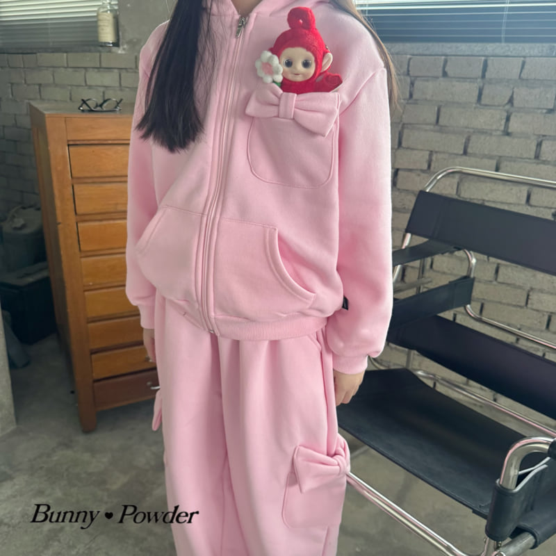 Bunny Powder - Korean Children Fashion - #kidsshorts - Ribbon Pocket Hood Zip-Up - 4