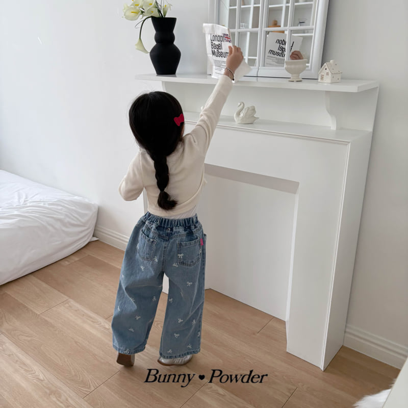 Bunny Powder - Korean Children Fashion - #kidzfashiontrend - Ribbon Denim Pants - 8