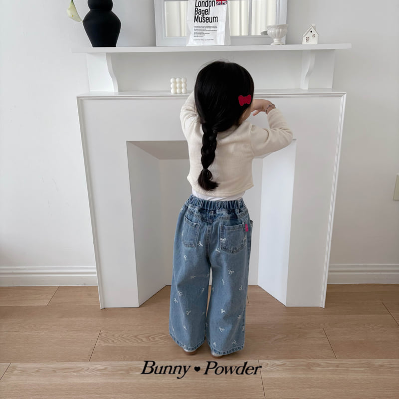 Bunny Powder - Korean Children Fashion - #littlefashionista - Ribbon Denim Pants - 10