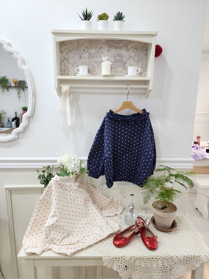 Dalla - Korean Children Fashion - #childofig - Dot Boat Neck Sweatshirt