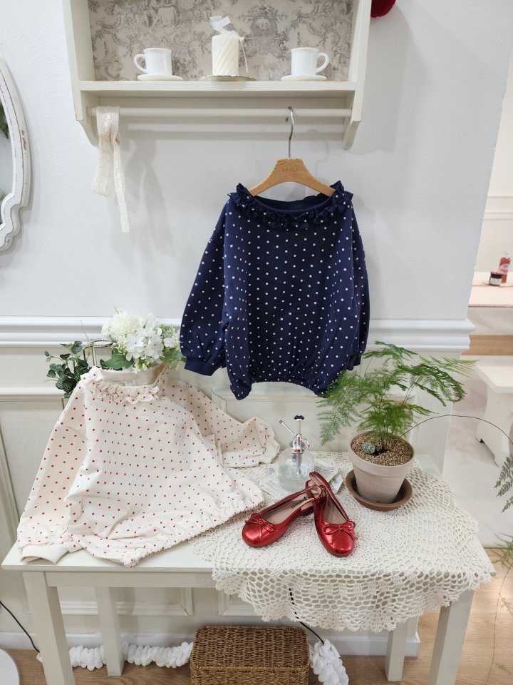 Dalla - Korean Children Fashion - #childrensboutique - Dot Boat Neck Sweatshirt - 2