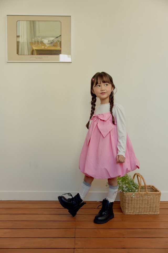 Dalla - Korean Children Fashion - #kidsstore - Big Ribbon Balloon One-piece - 12