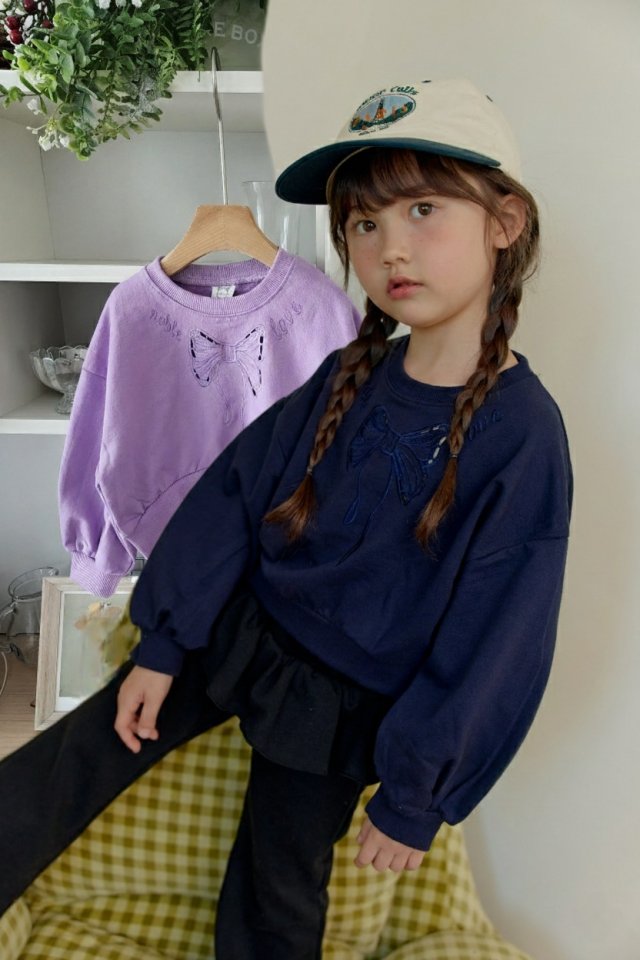 Dalla - Korean Children Fashion - #stylishchildhood - Punching Ribbon Embroidery Sweatshirt - 2
