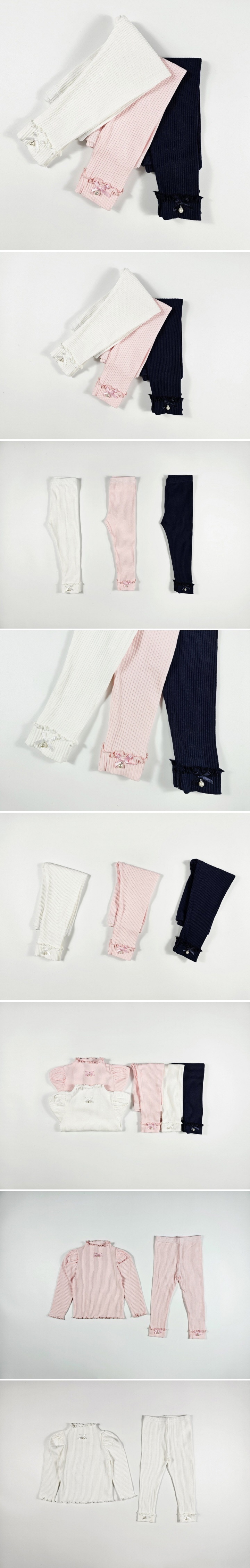 Dolphin - Korean Children Fashion - #Kfashion4kids - Ribbed Pearl Ribbon Leggings