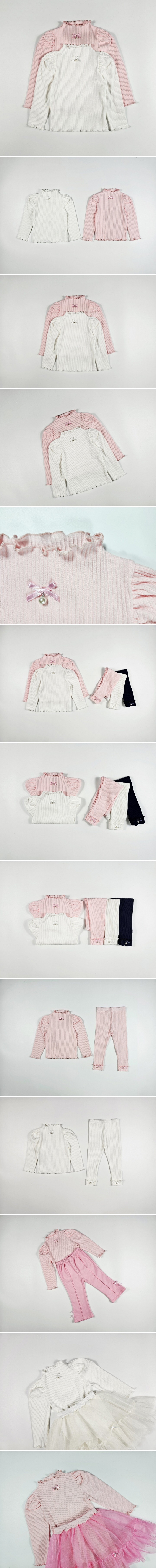 Dolphin - Korean Children Fashion - #toddlerclothing - Ribbed Pearl Ribbon Tee