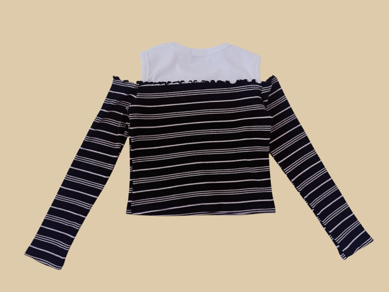Dore Dore - Korean Children Fashion - #prettylittlegirls - Striped Off-Shoulder Tee - 4