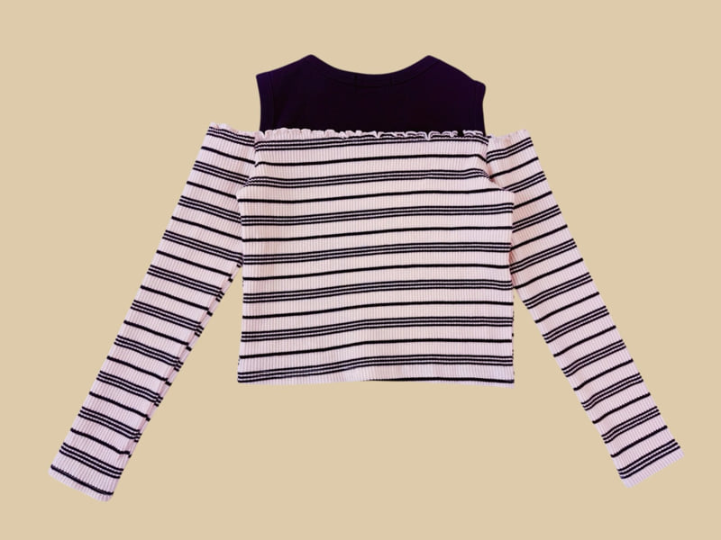 Dore Dore - Korean Children Fashion - #childrensboutique - Striped Off-Shoulder Tee - 6