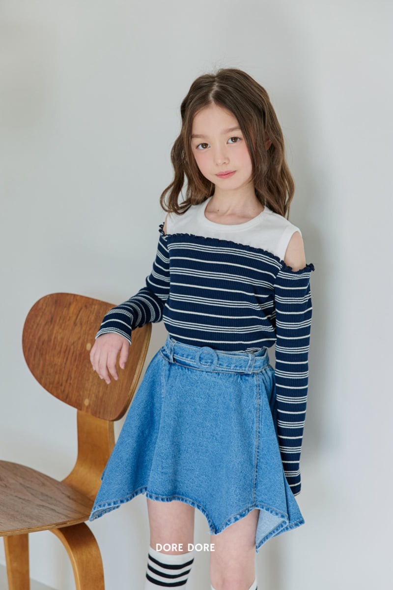 Dore Dore - Korean Children Fashion - #designkidswear - Striped Off-Shoulder Tee - 7