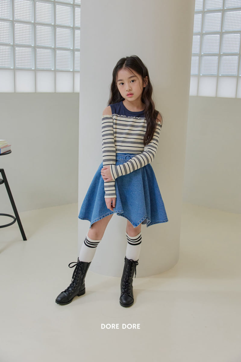 Dore Dore - Korean Children Fashion - #kidsstore - Striped Off-Shoulder Tee - 11